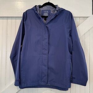 Time & Tru Lightweight Hooded Packable Rain Jacket Blue XL
